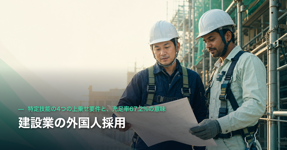 建設業の外国人採用|特定技能の4つの上乗せ要件と、充足率67.2%の意味