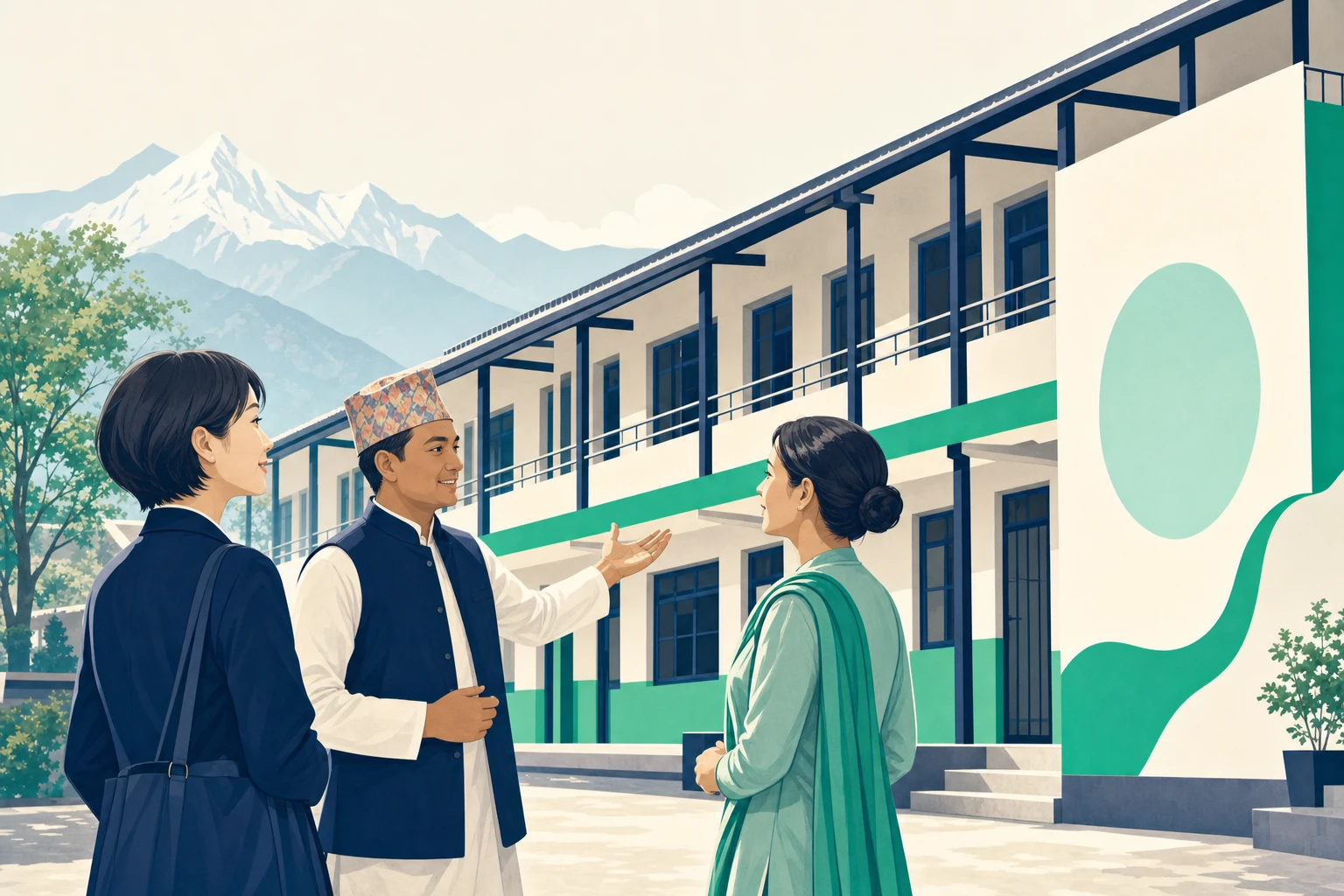 ネパール現地の日本語学校を視察する日本企業の担当者